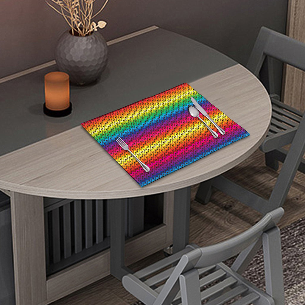 Rainbow Knitted Mexican Pattern Print Placemat