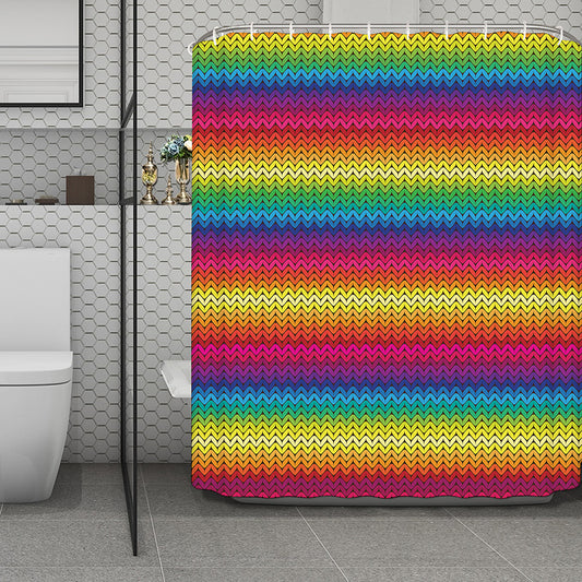 Rainbow Knitted Mexican Pattern Print Polyester Shower Curtain