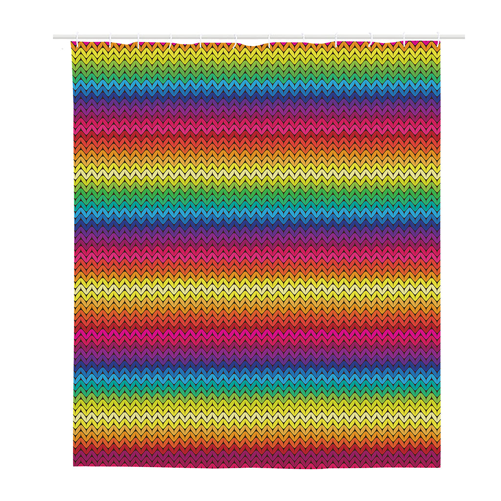 Rainbow Knitted Mexican Pattern Print Polyester Shower Curtain