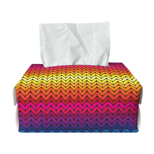 Rainbow Knitted Mexican Pattern Print Rectangle Tissue Box Cover