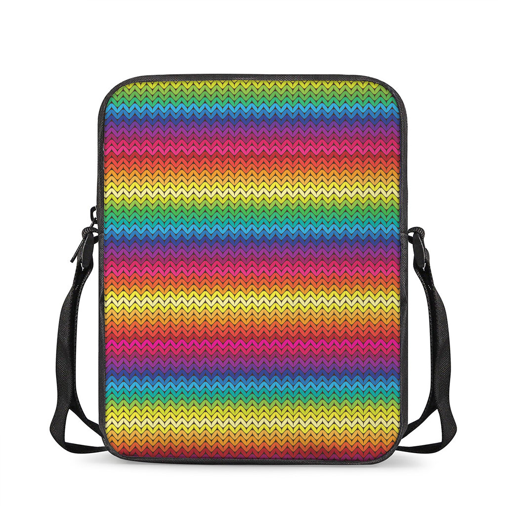 Rainbow Knitted Mexican Pattern Print Rectangular Crossbody Bag