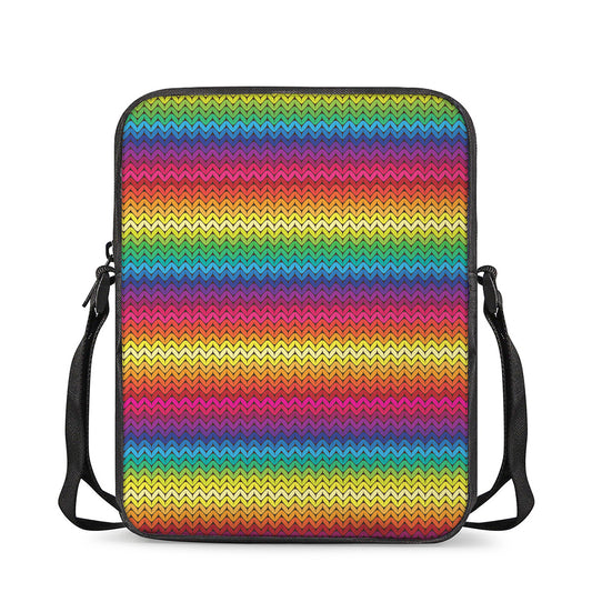 Rainbow Knitted Mexican Pattern Print Rectangular Crossbody Bag