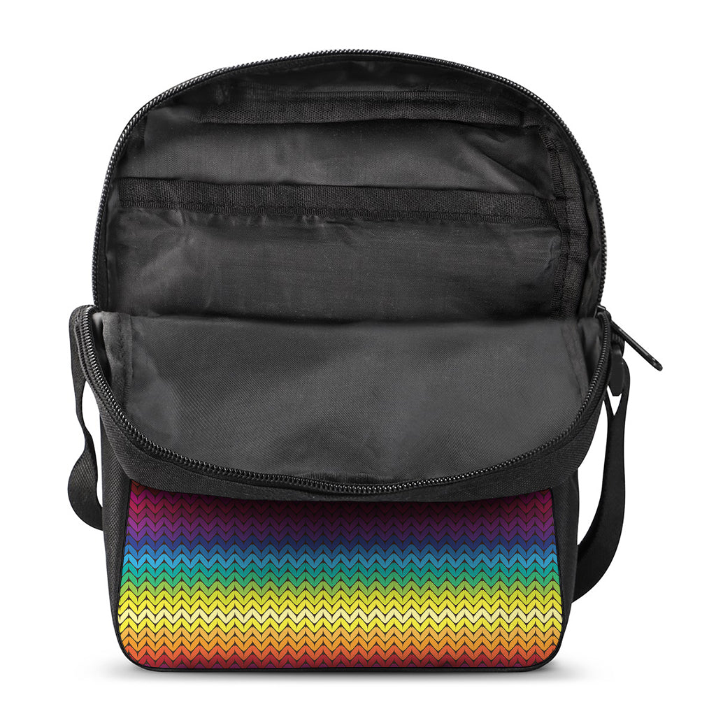 Rainbow Knitted Mexican Pattern Print Rectangular Crossbody Bag