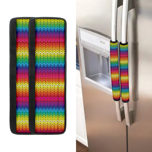 Rainbow Knitted Mexican Pattern Print Refrigerator Handle Covers