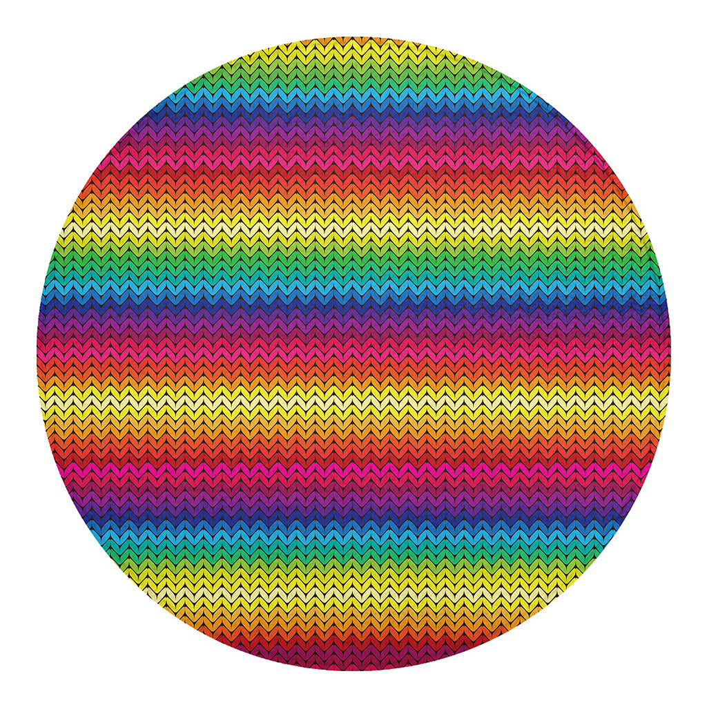 Rainbow Knitted Mexican Pattern Print Round Blanket