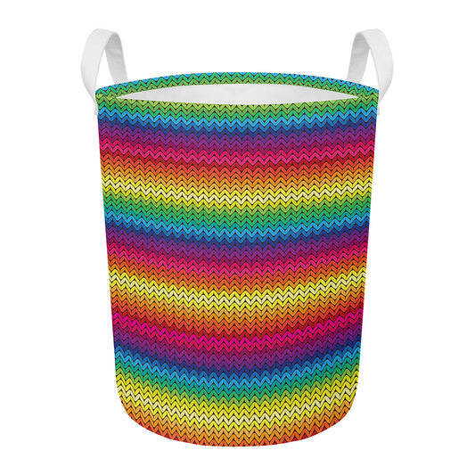 Rainbow Knitted Mexican Pattern Print Round Laundry Basket