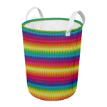 Rainbow Knitted Mexican Pattern Print Round Laundry Basket
