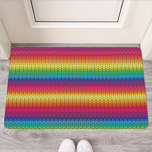 Rainbow Knitted Mexican Pattern Print Rubber Doormat