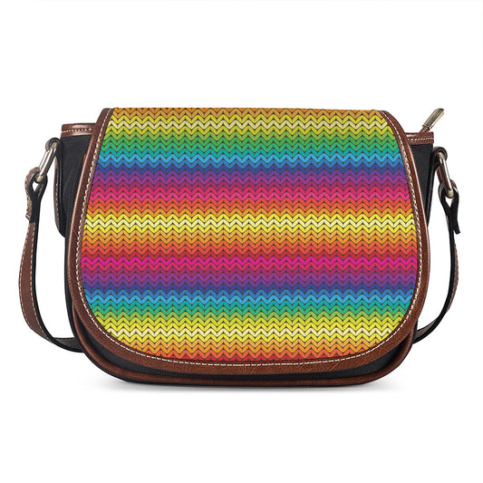 Rainbow Knitted Mexican Pattern Print Saddle Bag