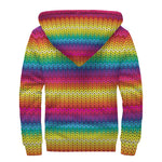 Rainbow Knitted Mexican Pattern Print Sherpa Lined Zip Up Hoodie