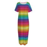 Rainbow Knitted Mexican Pattern Print Short Sleeve Long Nightdress