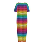 Rainbow Knitted Mexican Pattern Print Short Sleeve Long Nightdress