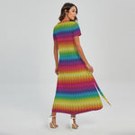 Rainbow Knitted Mexican Pattern Print Short Sleeve Maxi Dress