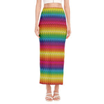 Rainbow Knitted Mexican Pattern Print Side Slit Maxi Skirt