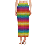 Rainbow Knitted Mexican Pattern Print Side Slit Maxi Skirt