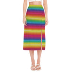 Rainbow Knitted Mexican Pattern Print Side Slit Midi Skirt