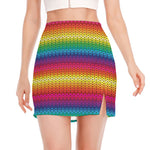 Rainbow Knitted Mexican Pattern Print Side Slit Mini Skirt