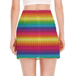Rainbow Knitted Mexican Pattern Print Side Slit Mini Skirt