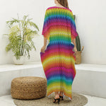 Rainbow Knitted Mexican Pattern Print Silk V-Neck Kaftan Dress