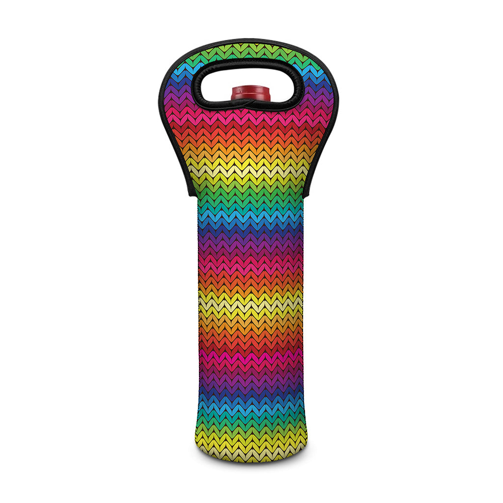Rainbow Knitted Mexican Pattern Print Single Neoprene Wine Tote