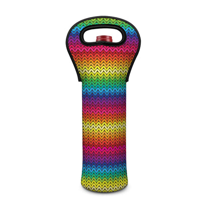 Rainbow Knitted Mexican Pattern Print Single Neoprene Wine Tote