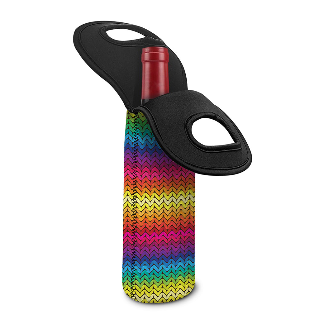 Rainbow Knitted Mexican Pattern Print Single Neoprene Wine Tote