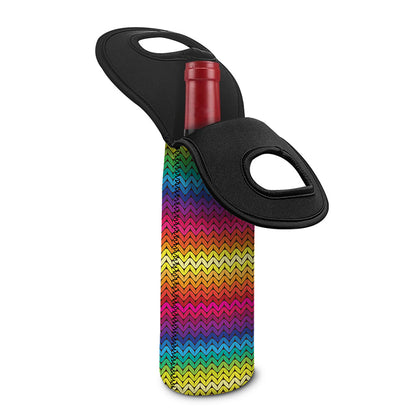 Rainbow Knitted Mexican Pattern Print Single Neoprene Wine Tote