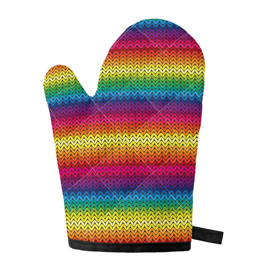Rainbow Knitted Mexican Pattern Print Single Oven Mitt