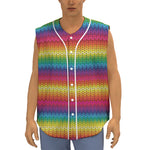 Rainbow Knitted Mexican Pattern Print Sleeveless Baseball Jersey