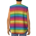 Rainbow Knitted Mexican Pattern Print Sleeveless Baseball Jersey