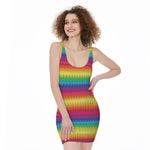 Rainbow Knitted Mexican Pattern Print Sleeveless Bodycon Dress