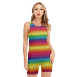 Rainbow Knitted Mexican Pattern Print Sleeveless One Piece Swimsuit