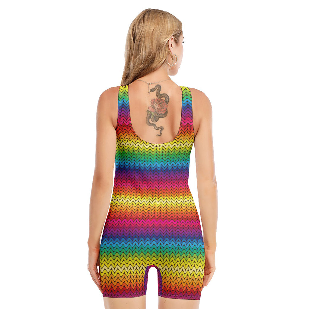 Rainbow Knitted Mexican Pattern Print Sleeveless One Piece Swimsuit