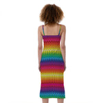 Rainbow Knitted Mexican Pattern Print Slim Fit Midi Cami Dress