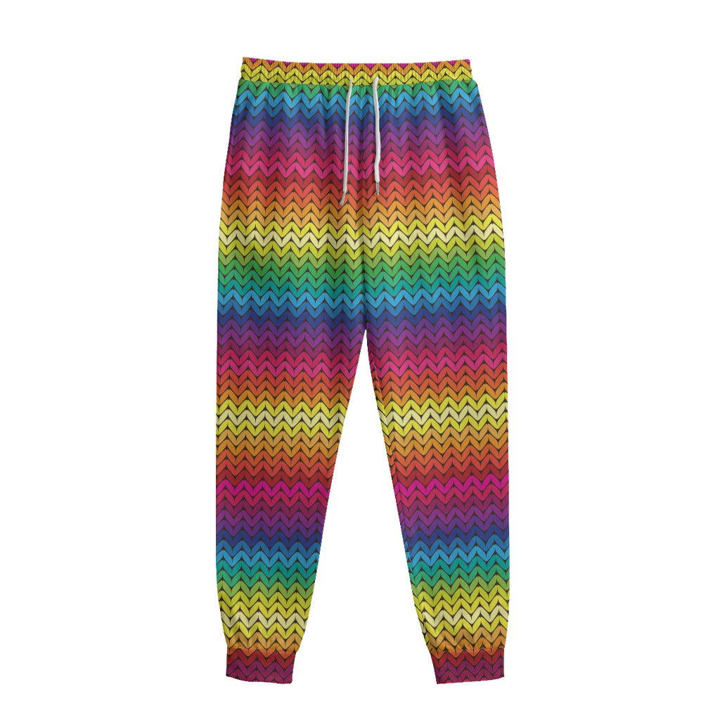 Rainbow Knitted Mexican Pattern Print Sweatpants
