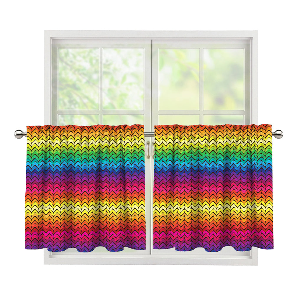 Rainbow Knitted Mexican Pattern Print Tier Curtains