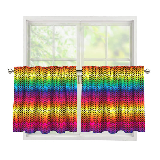 Rainbow Knitted Mexican Pattern Print Tier Curtains