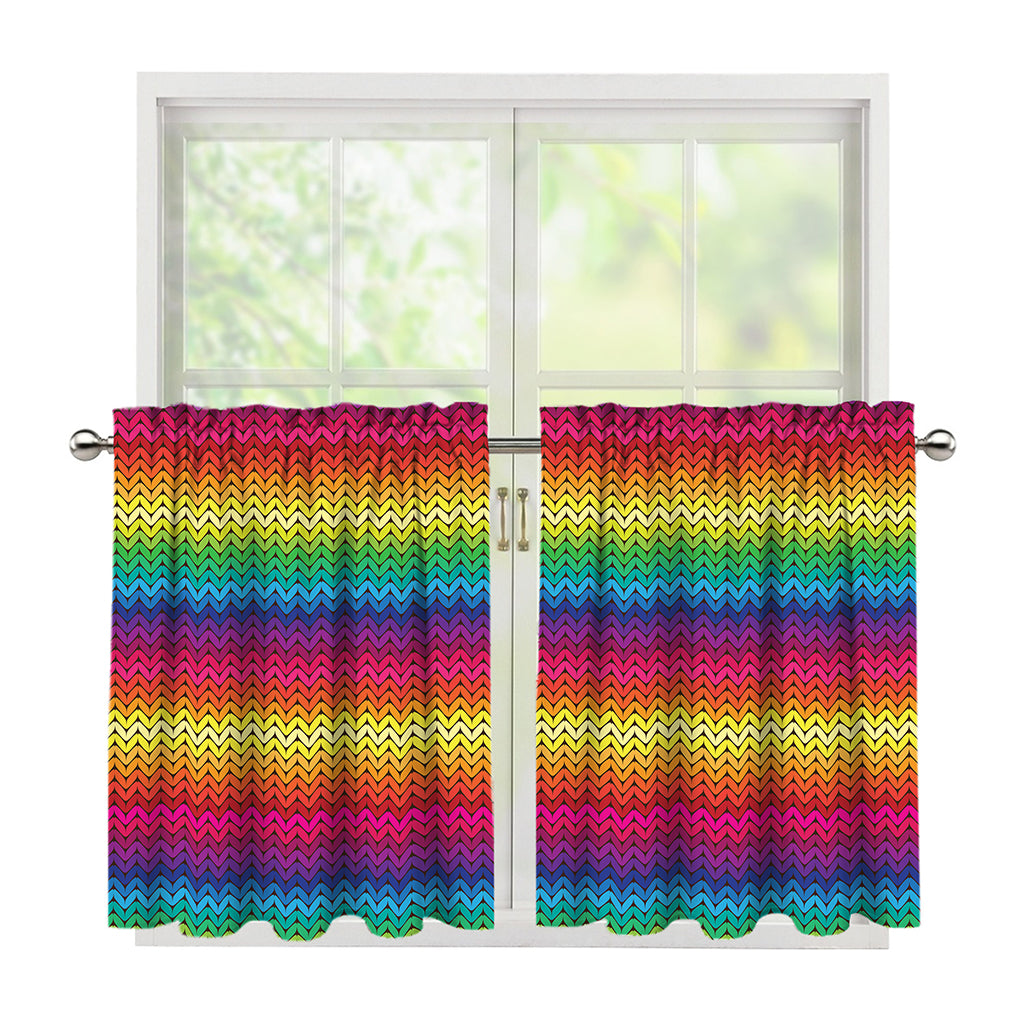 Rainbow Knitted Mexican Pattern Print Tier Curtains