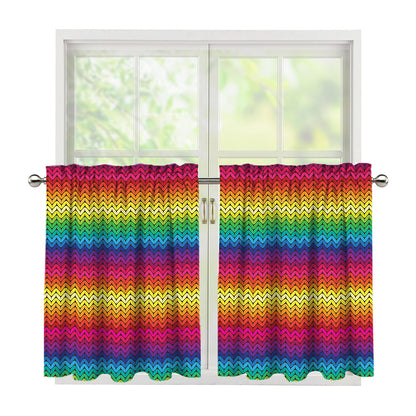 Rainbow Knitted Mexican Pattern Print Tier Curtains