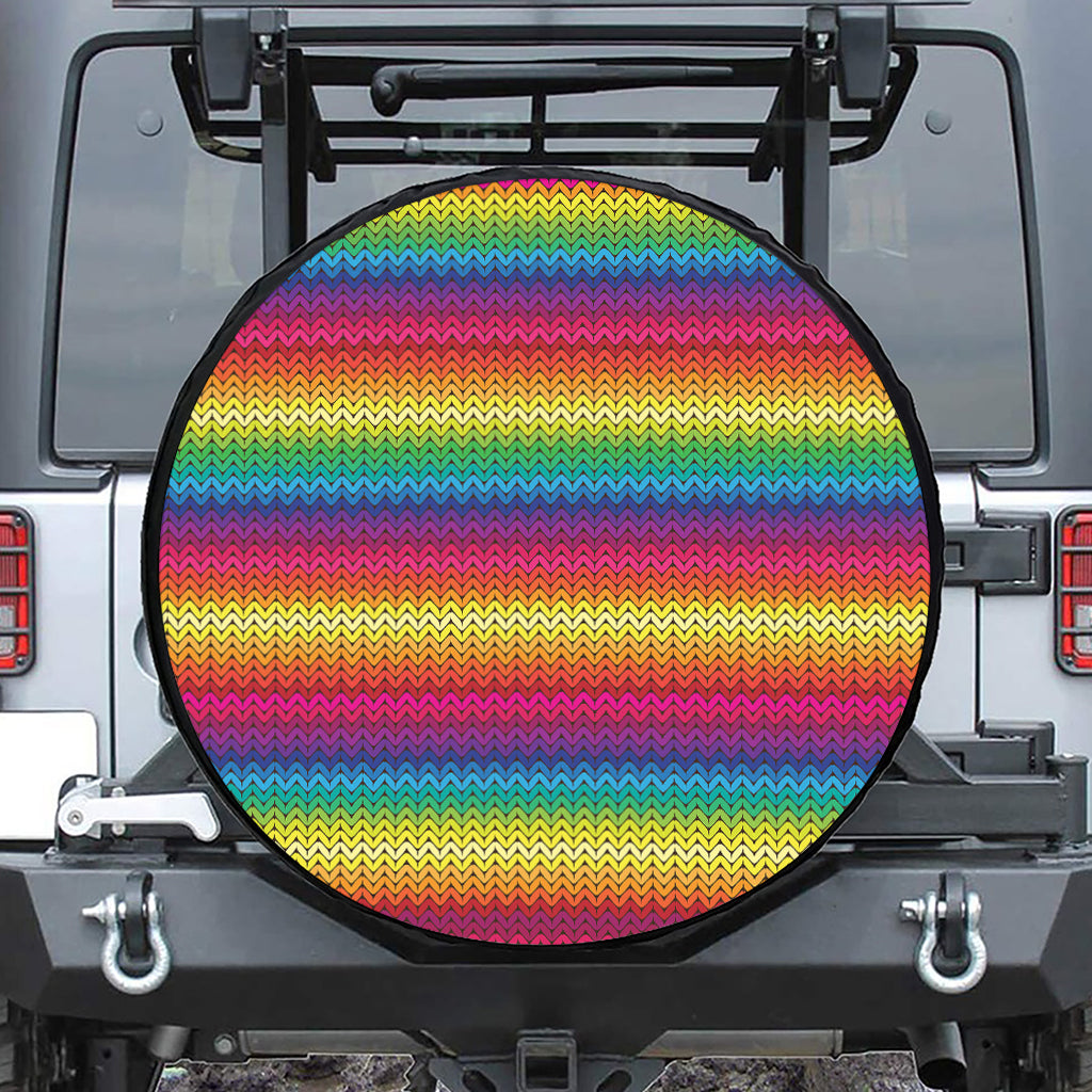 Rainbow Knitted Mexican Pattern Print Tire Cover