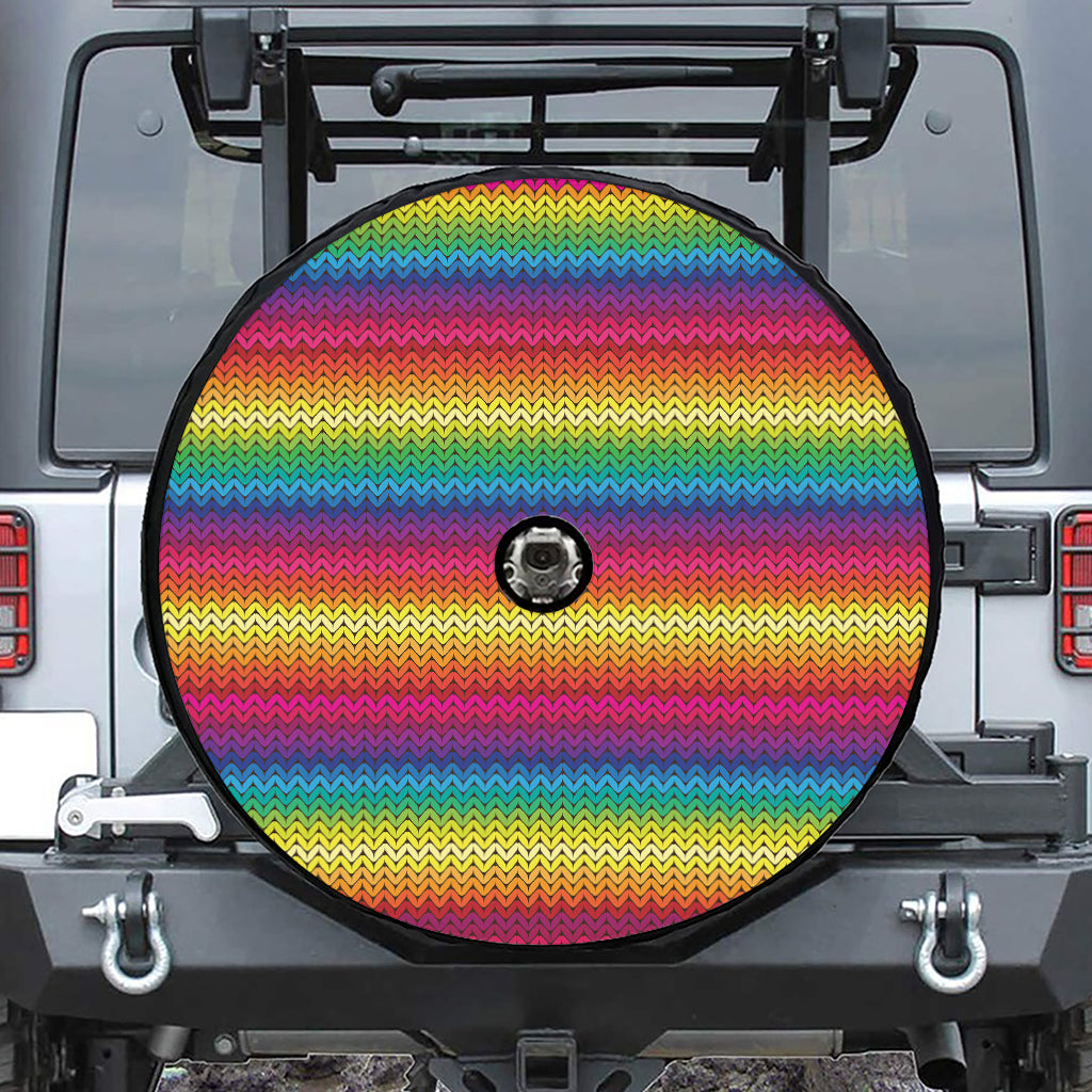 Rainbow Knitted Mexican Pattern Print Tire Cover With Camera Hole