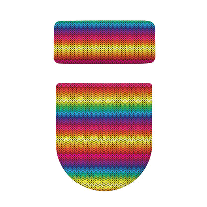 Rainbow Knitted Mexican Pattern Print Toilet Lid And Tank Cover Set