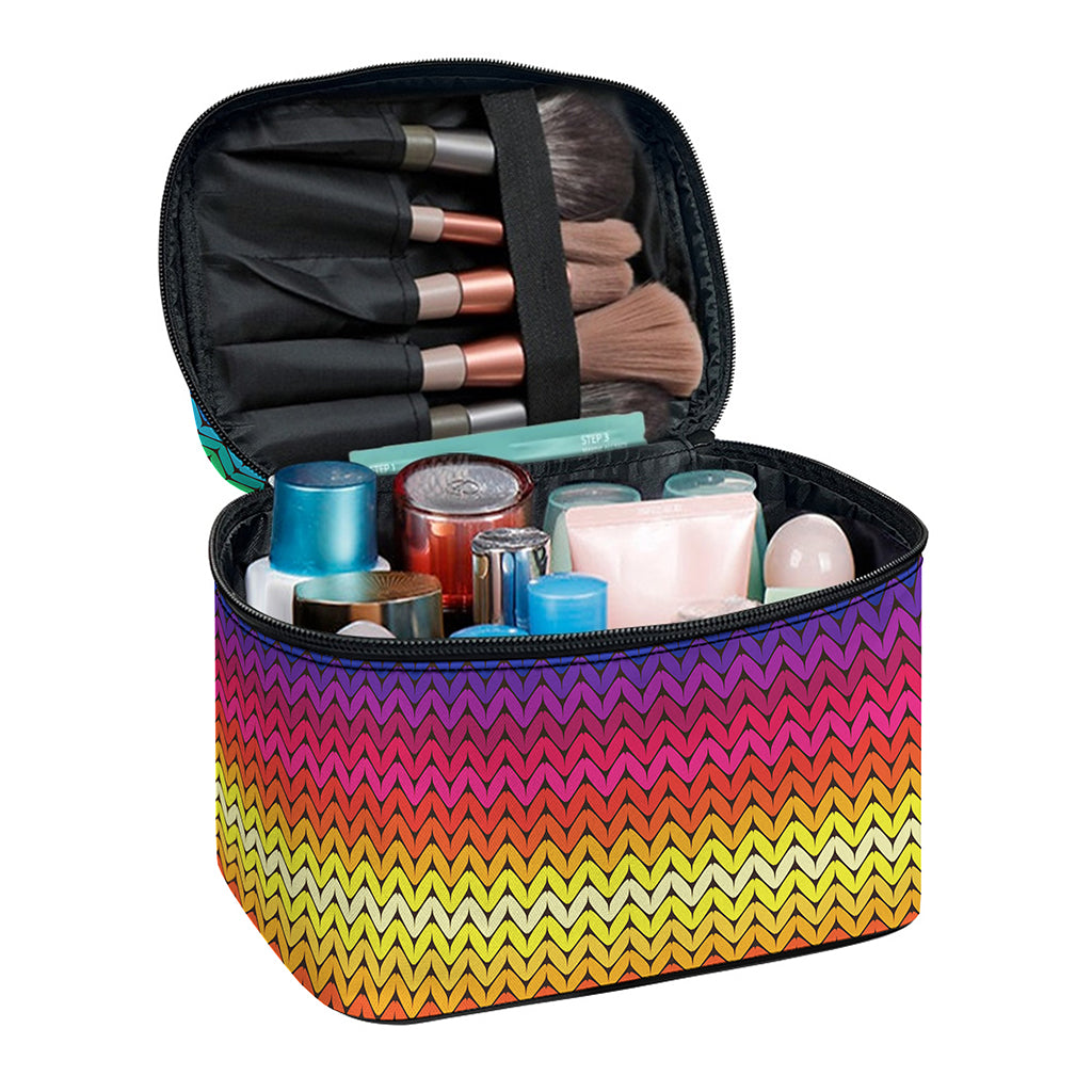 Rainbow Knitted Mexican Pattern Print Travel Makeup Bag