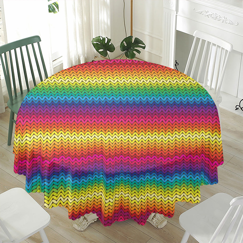 Rainbow Knitted Mexican Pattern Print Waterproof Round Tablecloth