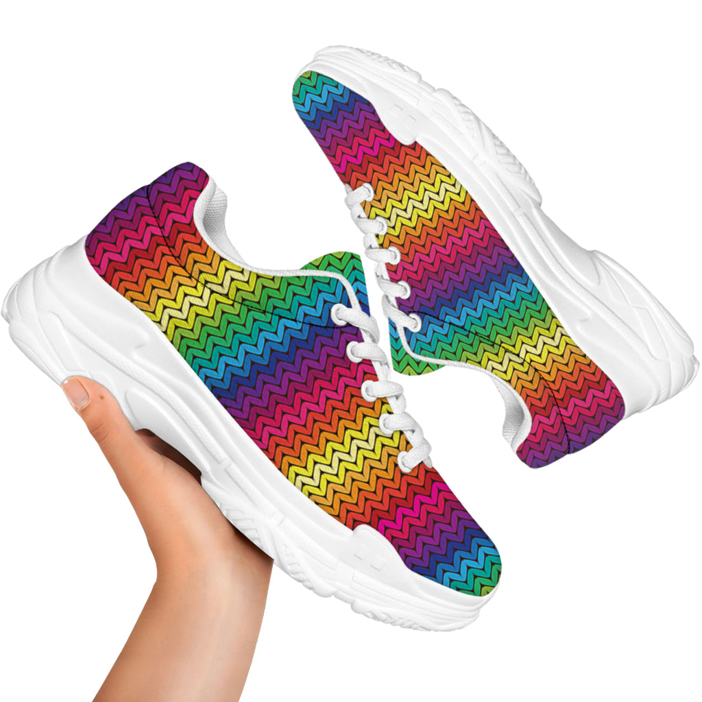 Rainbow Knitted Mexican Pattern Print White Chunky Shoes