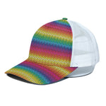 Rainbow Knitted Mexican Pattern Print White Mesh Trucker Cap