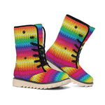 Rainbow Knitted Mexican Pattern Print Winter Boots