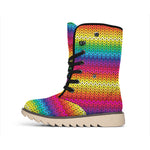 Rainbow Knitted Mexican Pattern Print Winter Boots