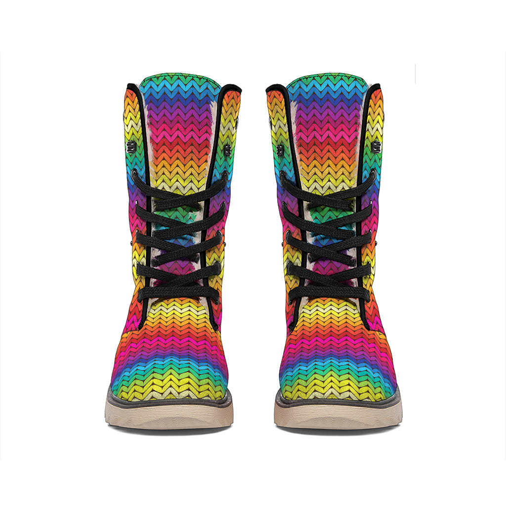Rainbow Knitted Mexican Pattern Print Winter Boots