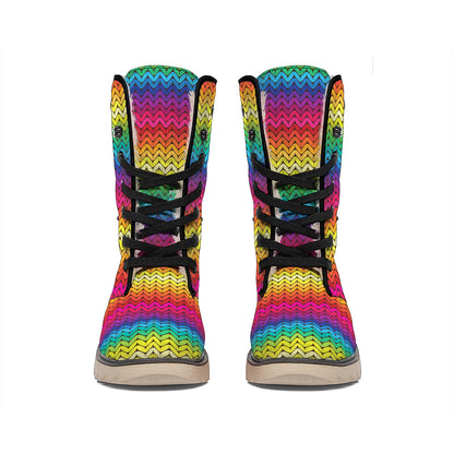 Rainbow Knitted Mexican Pattern Print Winter Boots